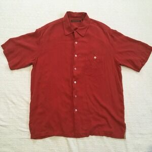 Tori Richard Silk Short Sleeve Button Up Shirt Men's L Red Coconut Tree Monkey